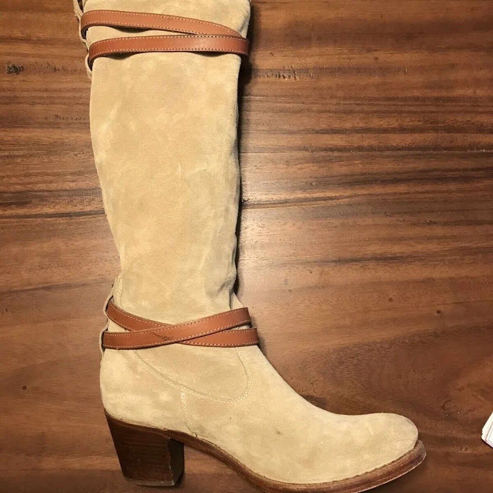 Rare Frye anthro Suede Boots Strappy Gray - Picture 1 of 8